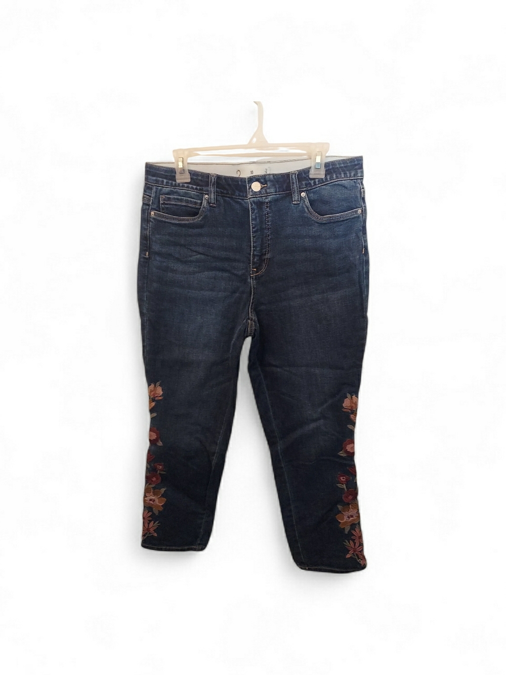 Ricki's Dark Blue Cropped Jeans with Floral Embroidery, Size 10 EUC